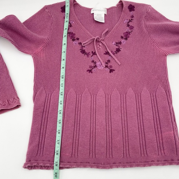 Vintage Y2K Worthington Knit Peasant Top Sweater Size Medium Mauve Fairycore - Picture 9 of 9